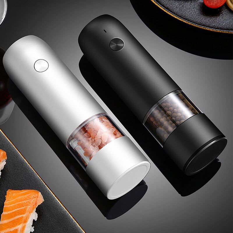 Electric Automatic Salt and Pepper Grinder Set Rechargeable With USB Gravity Spice Mill Adjustable Spices Grinder Kitchen tools: 1 black 1 white
