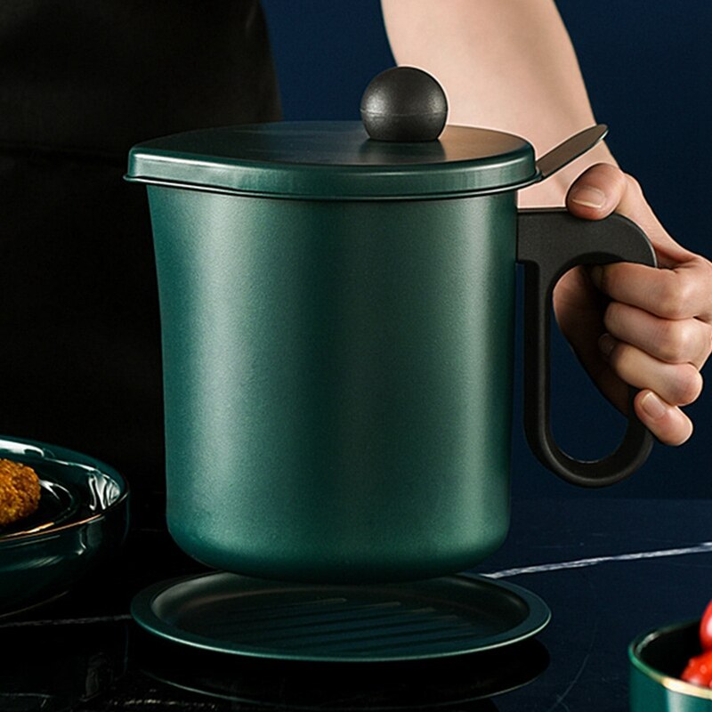 1.7l filtro de armazenamento de óleo da cozinha do agregado familiar garrafa de óleo de aço inoxidável com tampa recipiente de filtro de armazenamento de óleo da cozinha