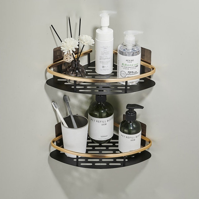 Iskemätön kylpyhuone hylly hyllyt shampoo suihku säilytysteline keittiön pidike wc keittiön järjestäjä kylpyhuonetarvikesarja: Sektorillinen  b 2pc