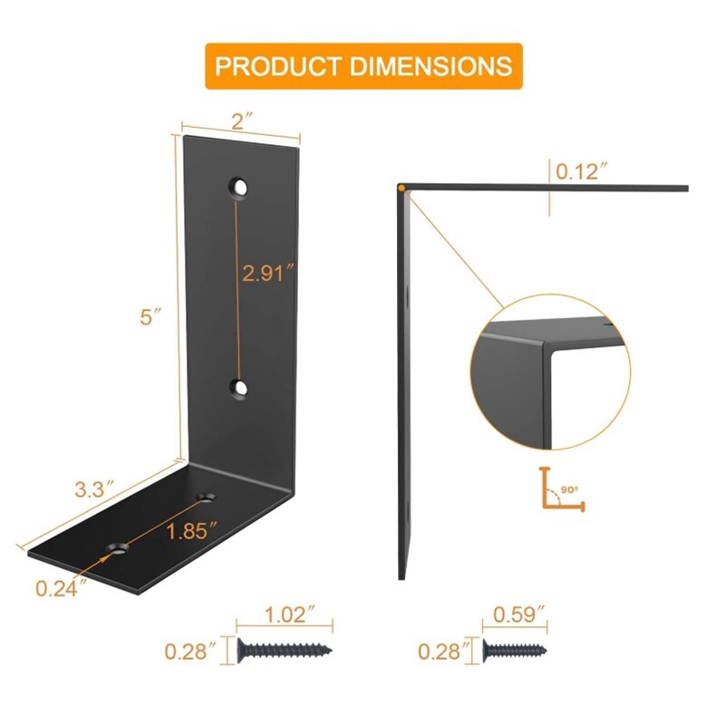 Kątownik kątowy w kształcie litery L, metalowe uchwyty na półki o dużej wytrzymałości na półki kątownik, 2 opakowania 4 otwory