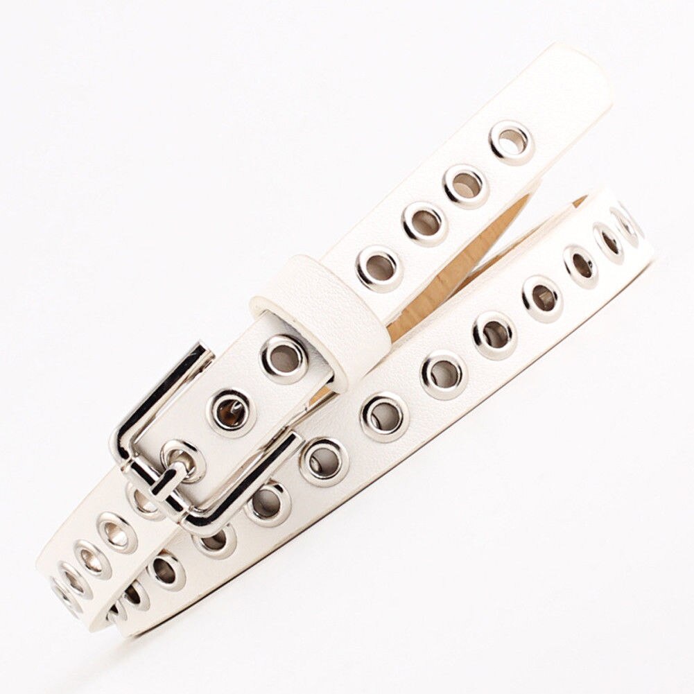 Cinturón de piel sintética con remaches para mujer, pulsera con remaches y agujeros, estilo hip hop: Blanco
