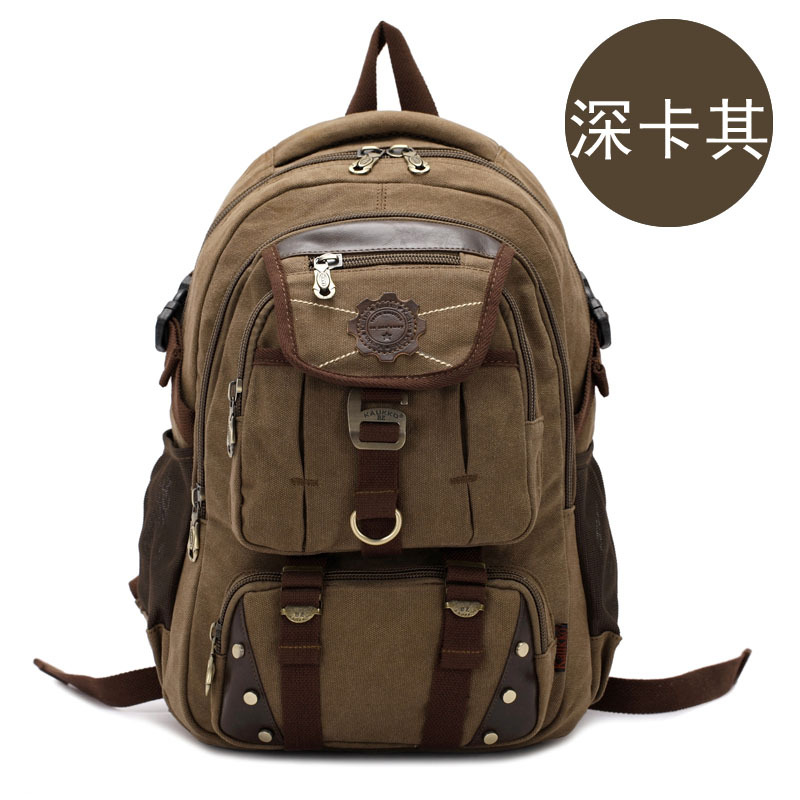 Kakko-mochila de lona para hombre y mujer, bolsa de viaje de alta capacidad, a la , para estudiantes: Caqui oscuro