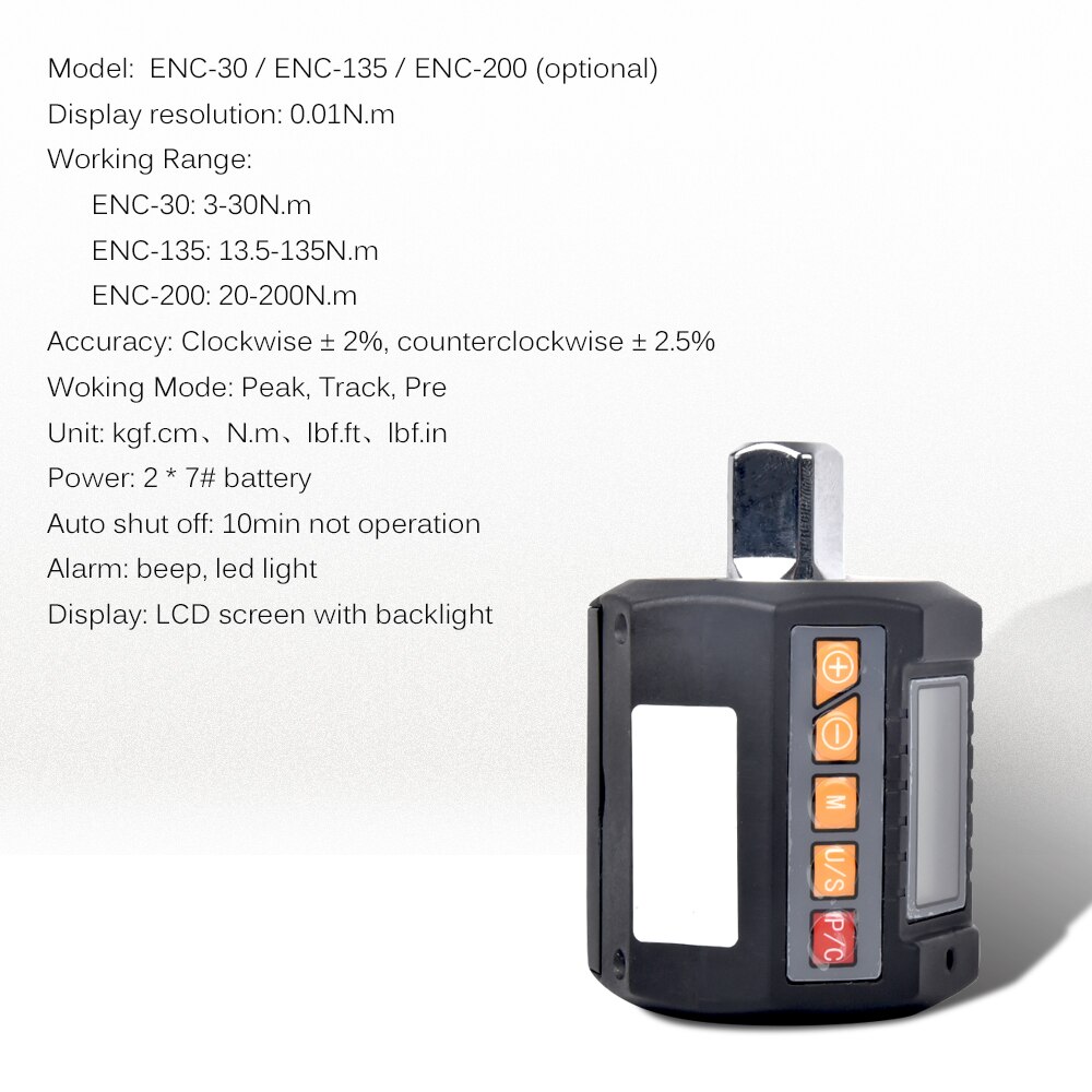 Bärbar elektronisk digital lcd-momentmätare med mätmoment i nm & kg-cm & ft-lb & in-lb momentnyckel