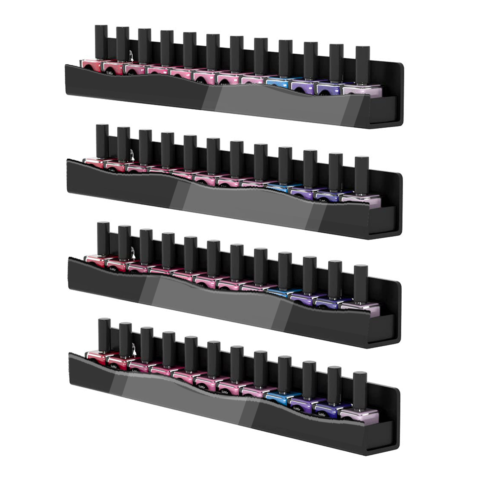 Nagellack-Wandregal: 4 verwöhnen, 38,1 cm, schwarzer Acryl-Nagellack-Organizer für 48–66 Flaschen, Mehrzweck-Acryl-Regal.