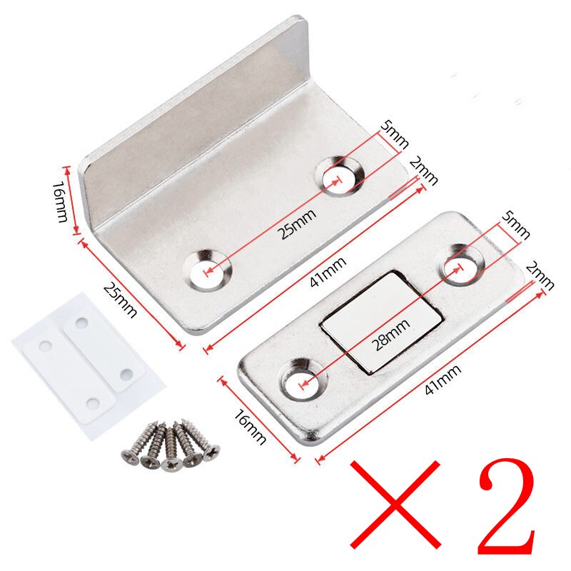 Aimant de porte coulissante de placard sans poinçon, forte aspiration magnétique: 2 set silver