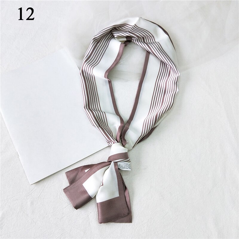 Women Neck Scarf Diy Hair Tie Hairbands Euro Style Skinny Wristband Narrow Long Striped Scarves Handbag Ribbon: 12