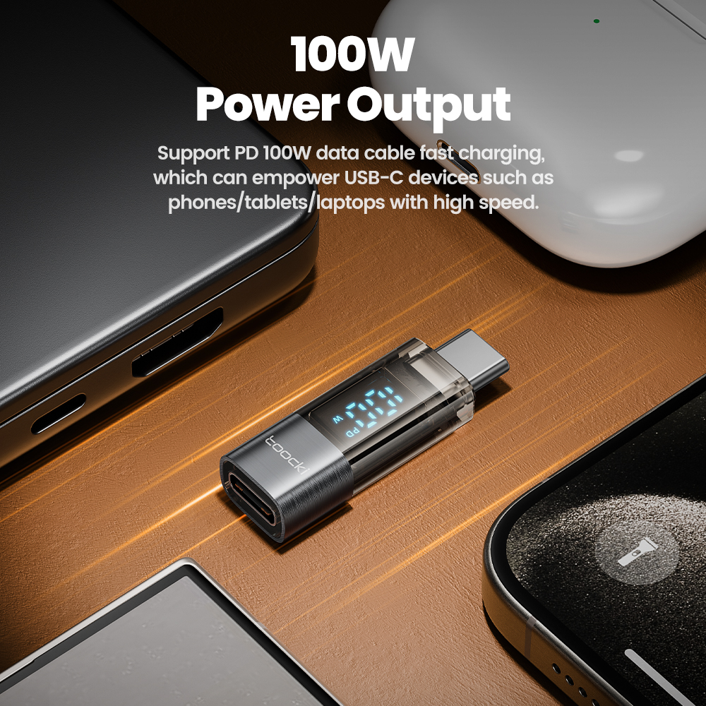 Toocki Adapter USB C na typ C Maksymalna moc wyjściowa 100 W Wyświetlacz cyfrowy Konwerter OTG do telefonów Tablety Urządzenia laptopowe Złącze USB C OTG
