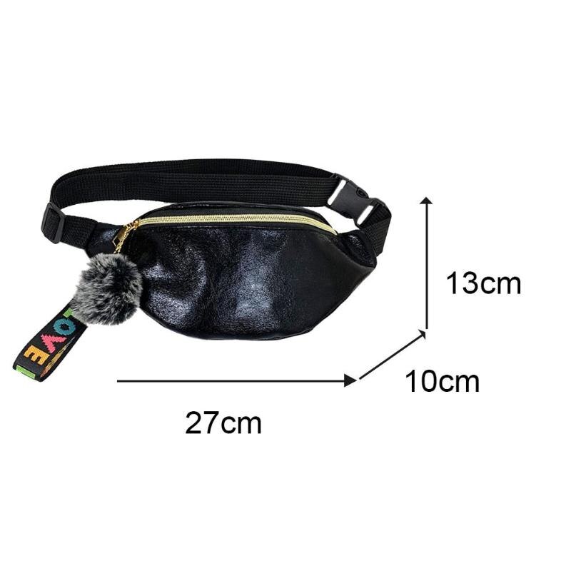 Tiener Meisjes Effen Kleur Taille Fanny Packs Vrouwelijke Vrouwen Casual Rits Pluche Schouder Borst Tassen: Black