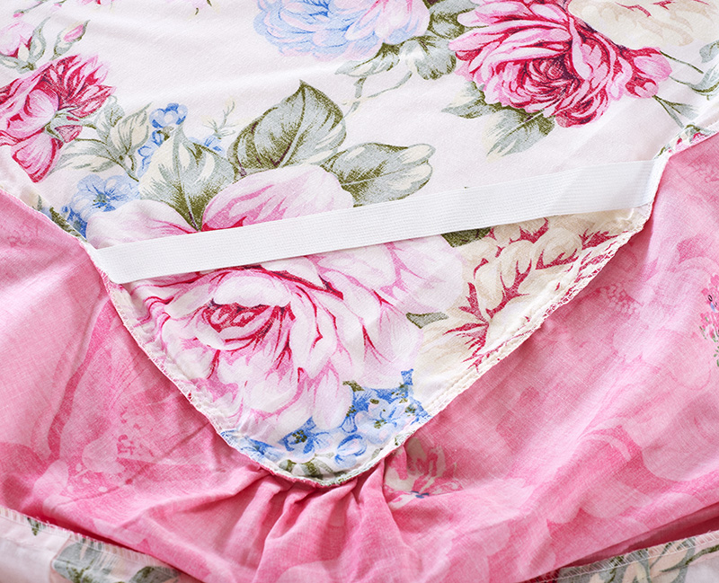 Floral Cotton Ruffle Bedspread Mattress Cover Princess Bedding Bed Skirt &amp; Cotton Ruffle Pillowcase Rose Flower Spring Autumn