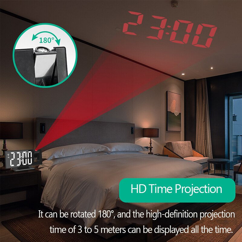 LED Digital Alarm Clock Radio Projection With Temperature And Humidity Mirror Clock Multifunctional Bedside Time Display