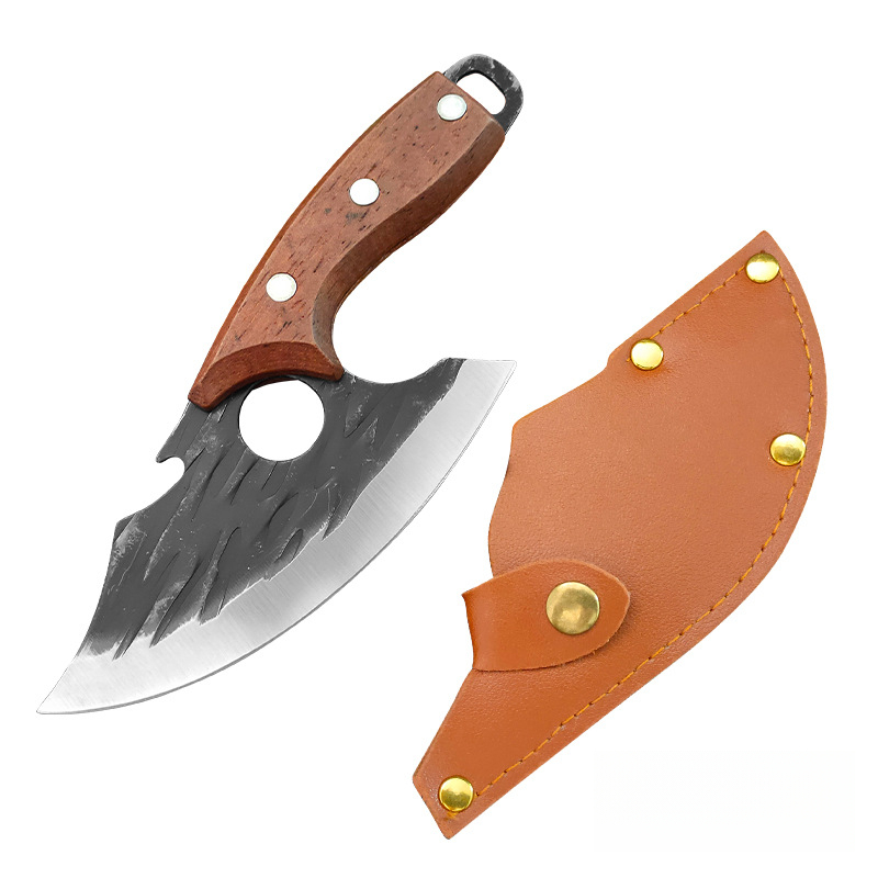 Cuchillos de cocina pequeños para forjar, cuchillo para deshuesar, cuchillo de anillo, cuchillo de cocina, cuchillo machete pequeño para matar pescado, cuchillo para cortar: Beige