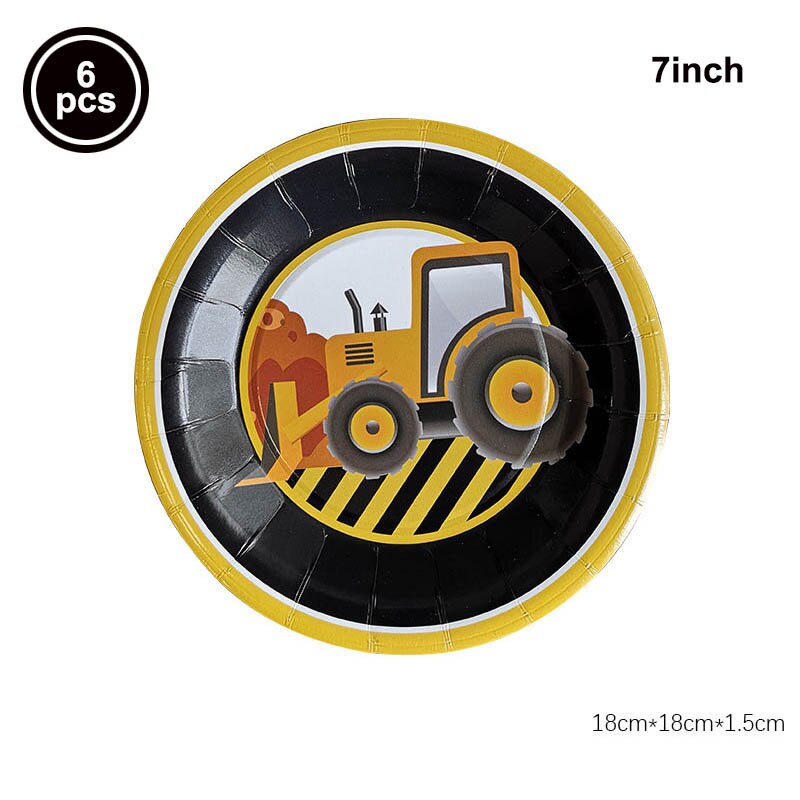 Bouw tractor verjaardagsfeestje servies vrachtwagen ballon voertuig banner tafelkleed servet taart topper bouwfeest decoratie: Bord