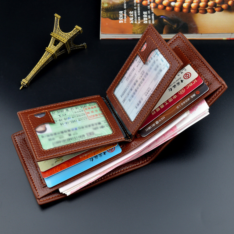 Wallet Short Men's Thin Wallet Horizontal Business Casual Lychee Pattern Retro Soft Leather Wallet