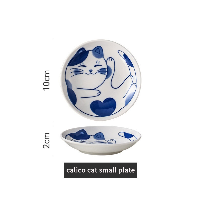 Plato de salsa de postre de cerámica de estilo japonés, vajilla creativa con bonito dibujo de gato de la suerte, platos de Sushi de fruta con forma de gota de agua