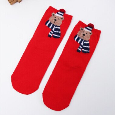 Chaussettes de noël, 1 paire, pour enfants, filles et garçons, chaussettes de noël, automne, éponge rayée, flocon de neige, élan, ours noël: 5