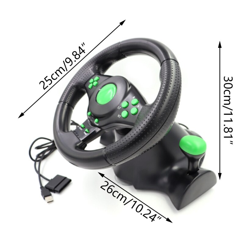 Gaming Steering Wheel with Pedals 180 Degree Rotation Vibration USB PC Steering Wheel Compatible with XB360/PS3/PS2/PC B03C