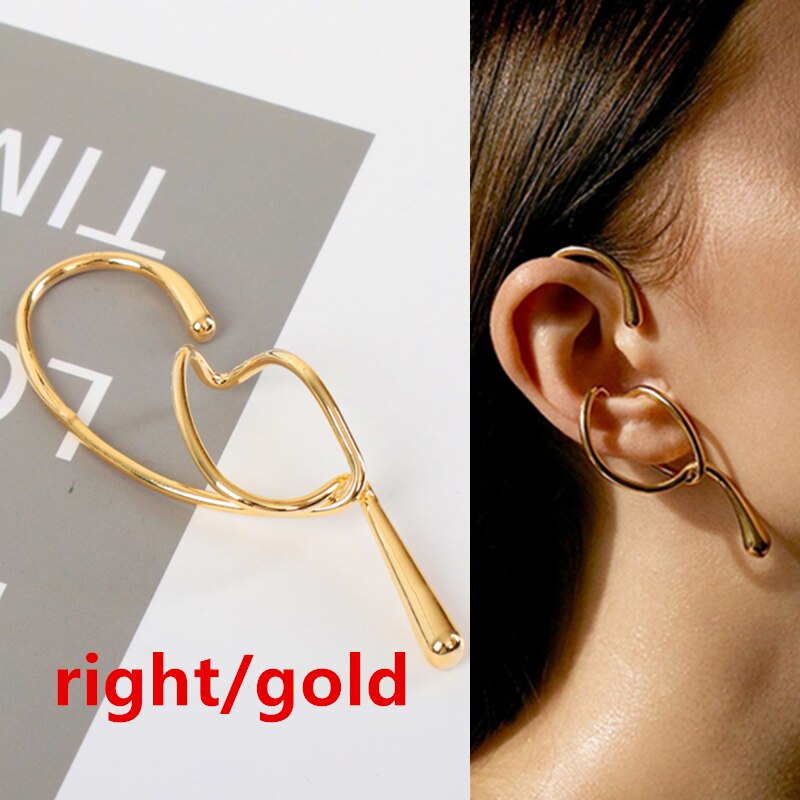HUANZHI2020 Gold Metal Oor Manchet Oorbellen Zonder Piercing Geometrische Kraakbeen Oorbellen Voor Vrouwen Meisje Sieraden: 1 right gold