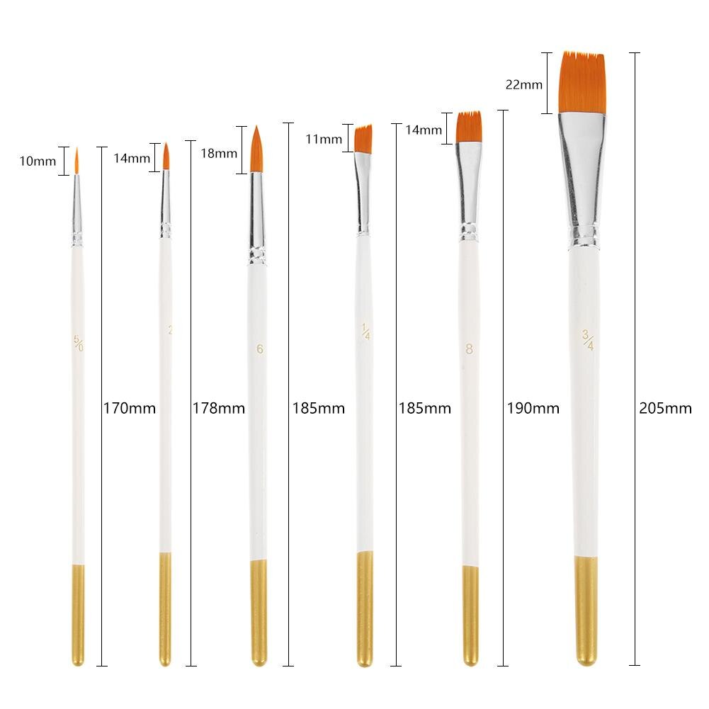 Art Model Paint Nylon Hair Acrylic Oil Watercolour Drawing Art Supplies Brown 6 Pcs Painting Craft Artist Paint Brushes Set
