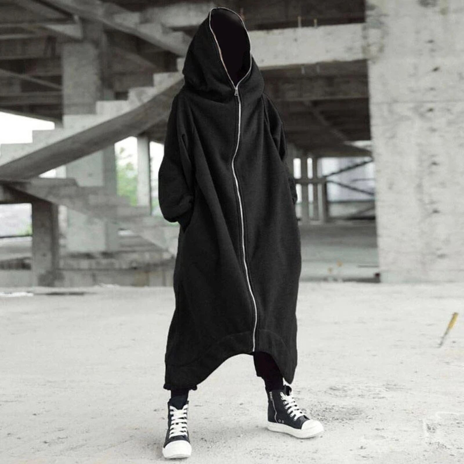 Unisex Long Sleeve Hooded Nazgul Long Coat Zipper Closure Fleece Lined Long Hoodie PUZ777