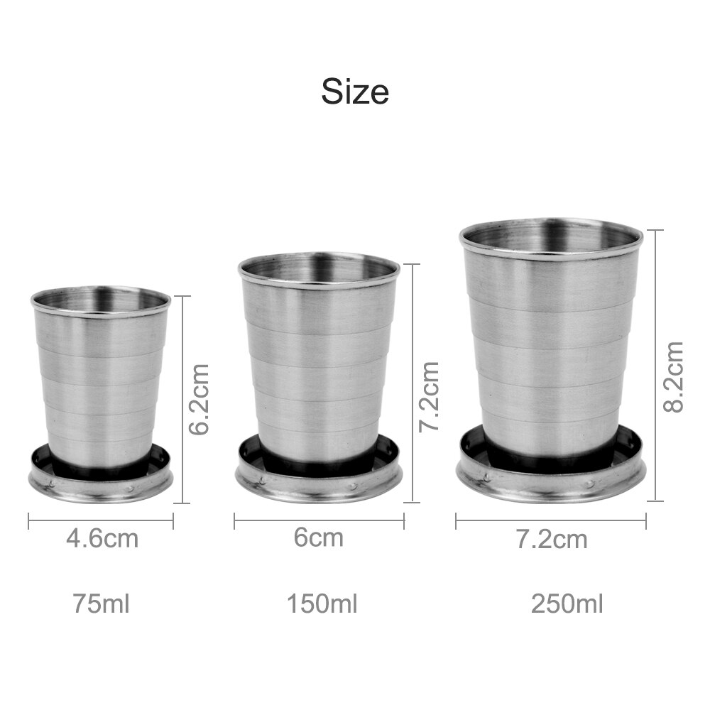 75/150/250Ml Rvs Folding Cup Draagbare Reizen Camping Cups Sleutelhanger Mokken Outdoor Reizen Vouwen inklapbare Cup