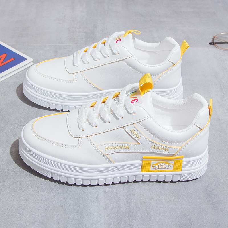 Valkoiset tennarit naisten vapaa-ajan kengät matala kevät nainen kengät alusta naisten tennarit naisille: Keltainen / 8.5