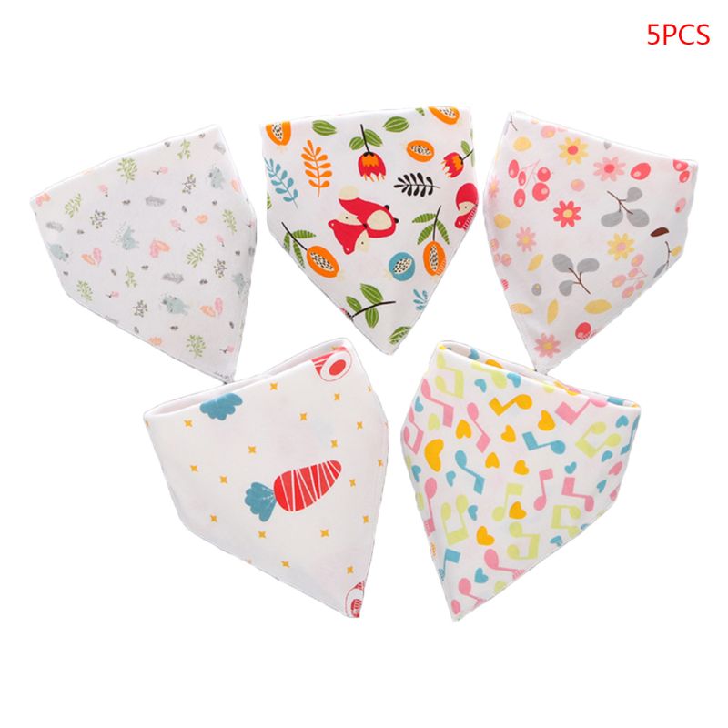 5 Pcs/Pack Baby Cotton Feeding Bibs Cartoon Print Bandana Saliva Triangle Dribble Towel Apron Infant Scarf: 4