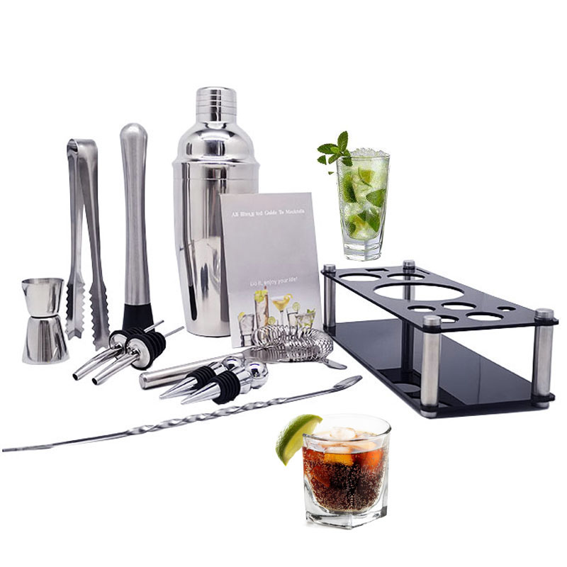 12 teile/satz 750/600ml Cocktail Shaker Set kit Bartender Kit shaker Edelstahl Bar Tool Set Bartending Kit mit Wein Rack