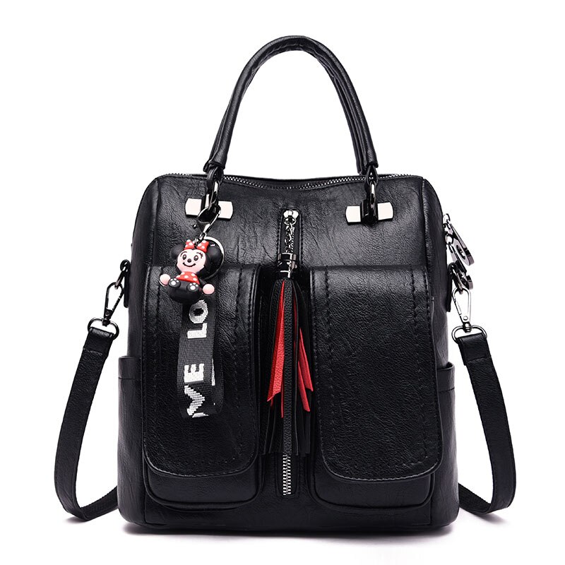 Winter vrouwen leren rugzak dames mode patchwork kleuren multifunctionele rugzakken mochila feminina bagpack sac a dos femme: Black