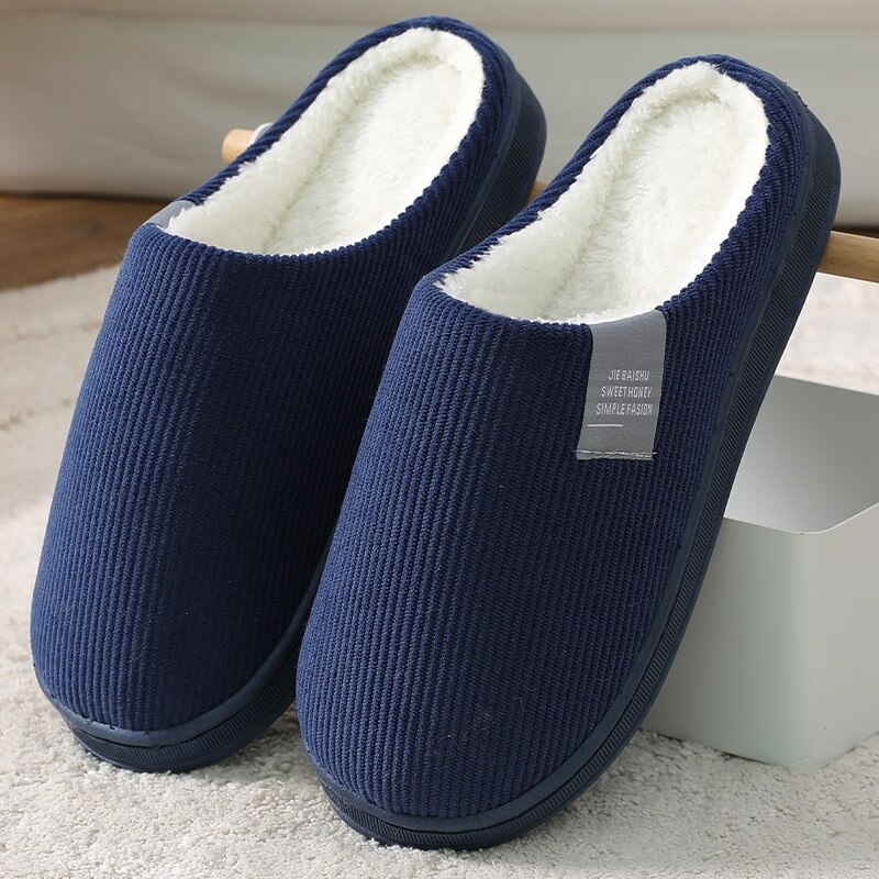 warm herren Hausschuhe Hausschuhe Für Heimat Winter Nicht Unterhose Männlichen Frauen Haus Schuhe Streifen unisex Schlafzimmer Innen Plus größe: dunkel Blau / 42-43