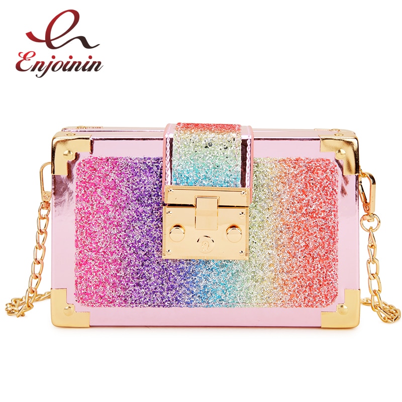 de luxe dégradé couleur paillettes boîte Style femme fête pochette sac à bandoulière chaîne sac à main bandoulière Mini sac de messager