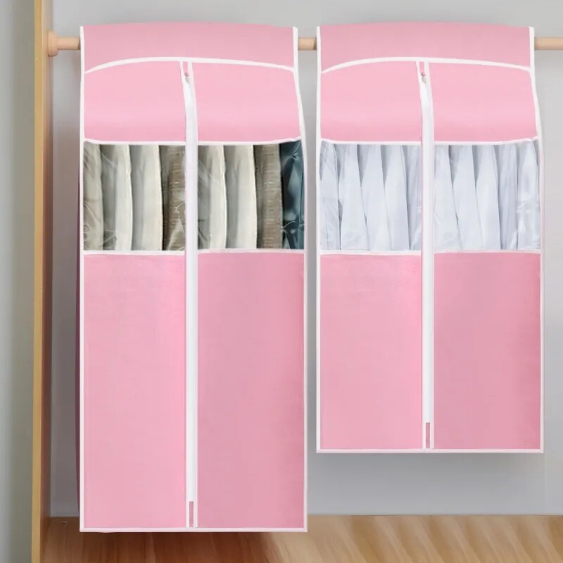 Large Capacity Clothes Storage Bag Hanging Type Closet Garment Dust Cover Thick Non-Woven Coat Protector Case Hanging Organizer