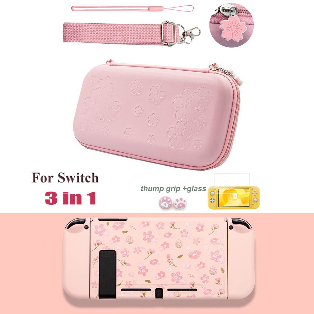 Cute Pink Sakura portable Storage Bag Travel Carry Case Cover for Nintendo switch game Accessories+TPU case