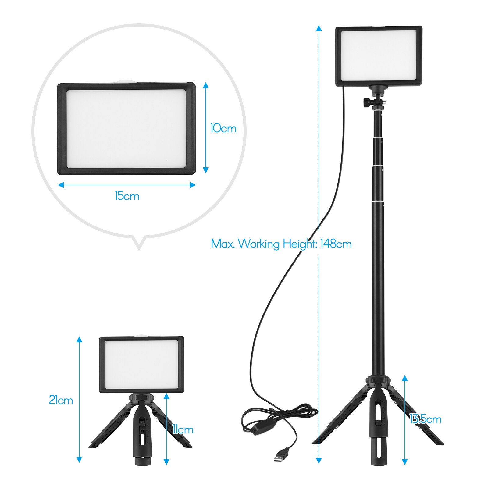 Andoer Usb Led Video Light Kit Fotografie Verlichting 3200K-5600K 14-Niveau Dimbare Met 148Cm/58in Verstelbare Hoogte Statief Stand