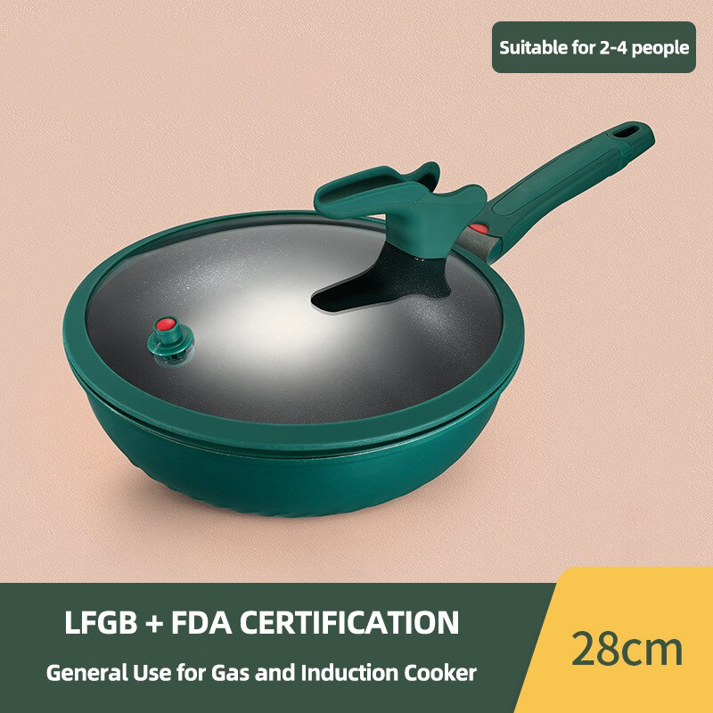 Hoge Capaciteit Potten Inductie Kookplaat Wok Thuis Keuken Multifunctionele Kookgerei Steak Koekenpan Non-stick Algemene Chinese Pan met Deksel: Rood