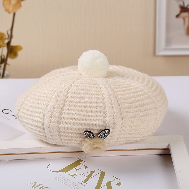 Dames hoeden en petten baret hoed muts dames herfst winter warme muts muts femme bontbal konijn wollen gebreide muts: Beige