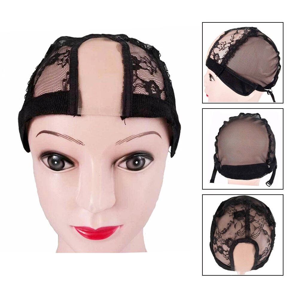 Casquettes de perruque en dentelle respirante de pour la fabrication de perruques de taille moyenne noire avec sangles réglables filet de cheveux élastique dans des filets à cheveux: Non teints