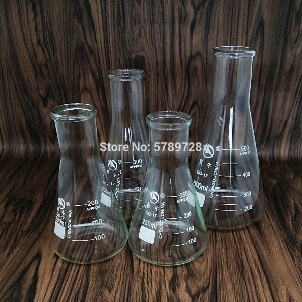 2pcs 200ml to 500ml Erlenmeyer Borosilicate Glass Flask Wide Neck Flask Conical Triangular Flask Laboratory Chemical Equipment