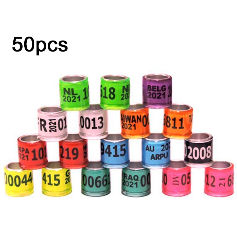 2021 nuovi 50 pezzi di fasce di colomba multicolore anello per piede di uccello specie identificano anelli di addestramento animale domestico