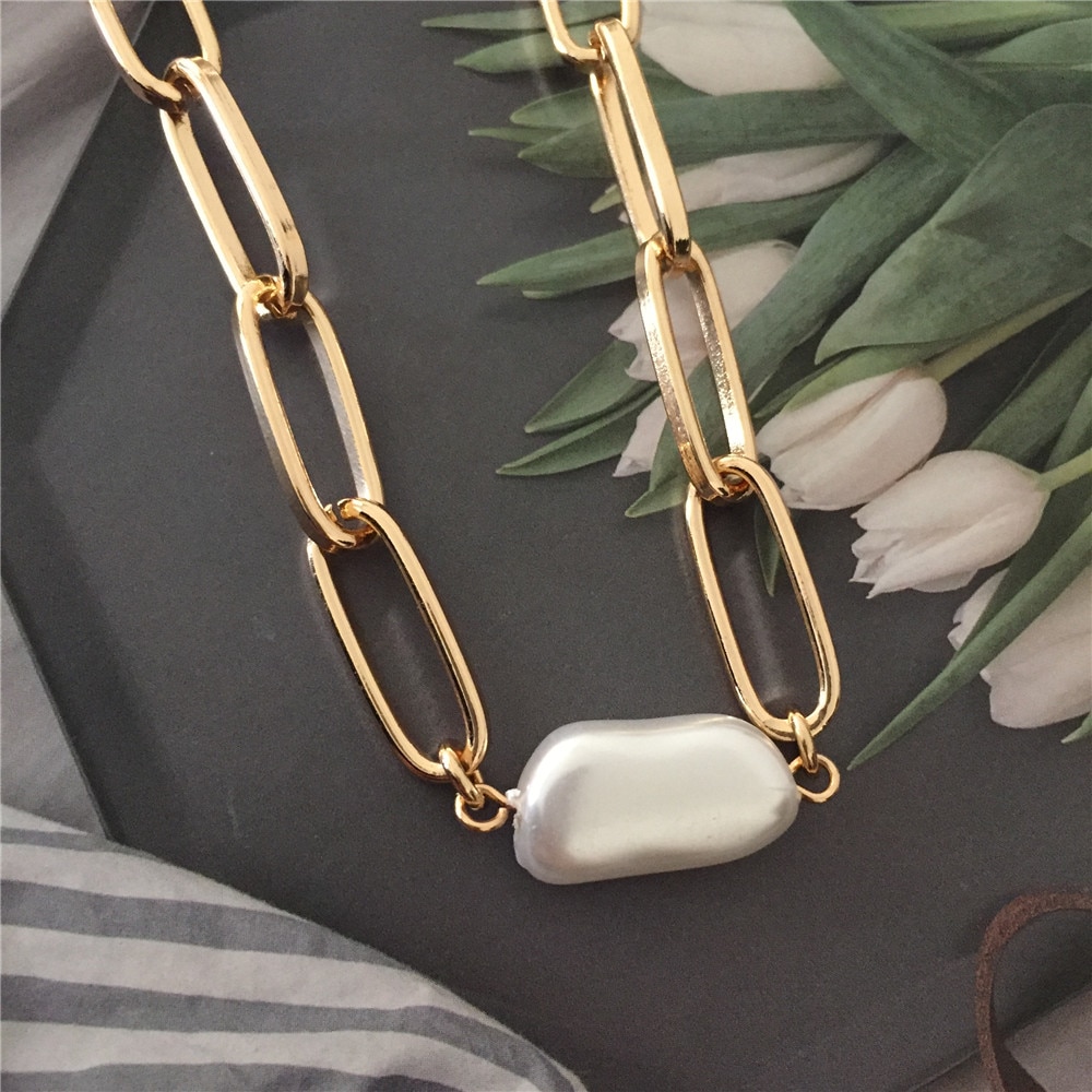 Gold Color Plating Irregular Pearl Pendant Necklace For Women Girl Delicate Bohemia Collar Jewelry