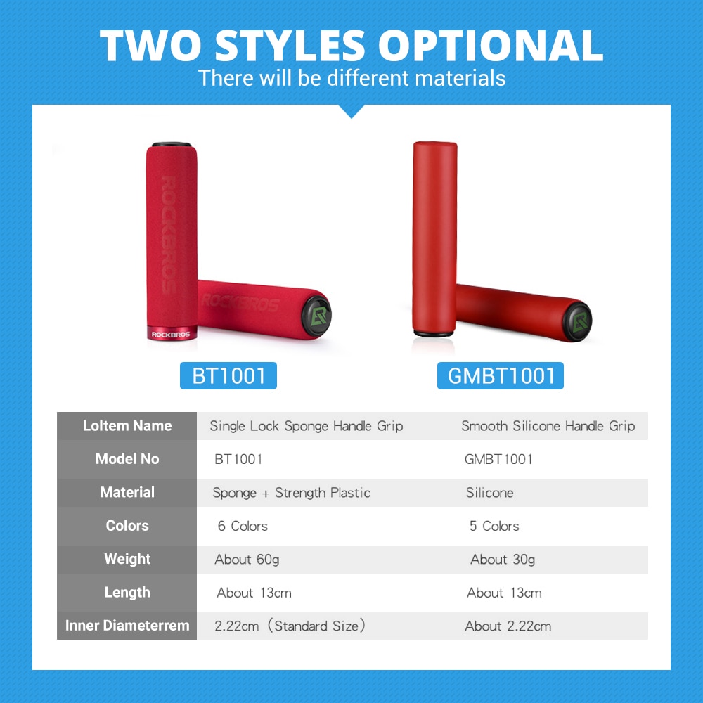 Rockbros bike grips mtb silikon svamp styre sykkel grep manopole mtb grips sykkel tilbehør 2 stiler 4 farger