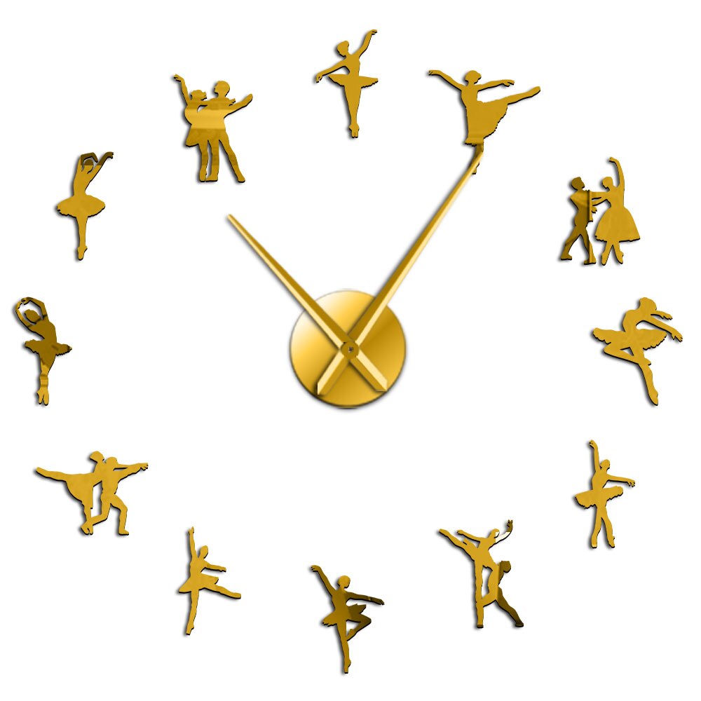 Ballerina Wall Art DIY Large Big Needles Frameless Giant Ballet Dancer Wall Clock Oversized Dancing Girls Mute Watch Dancer: Gold / 37 Inch