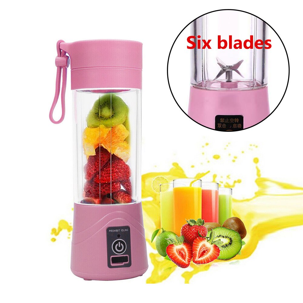 380Ml 6 Blades Mini Draagbare Elektrische Fruit Juicer Usb Oplaadbare Smoothie Maker Blender Machine Sport Fles Sap Cup: Roze