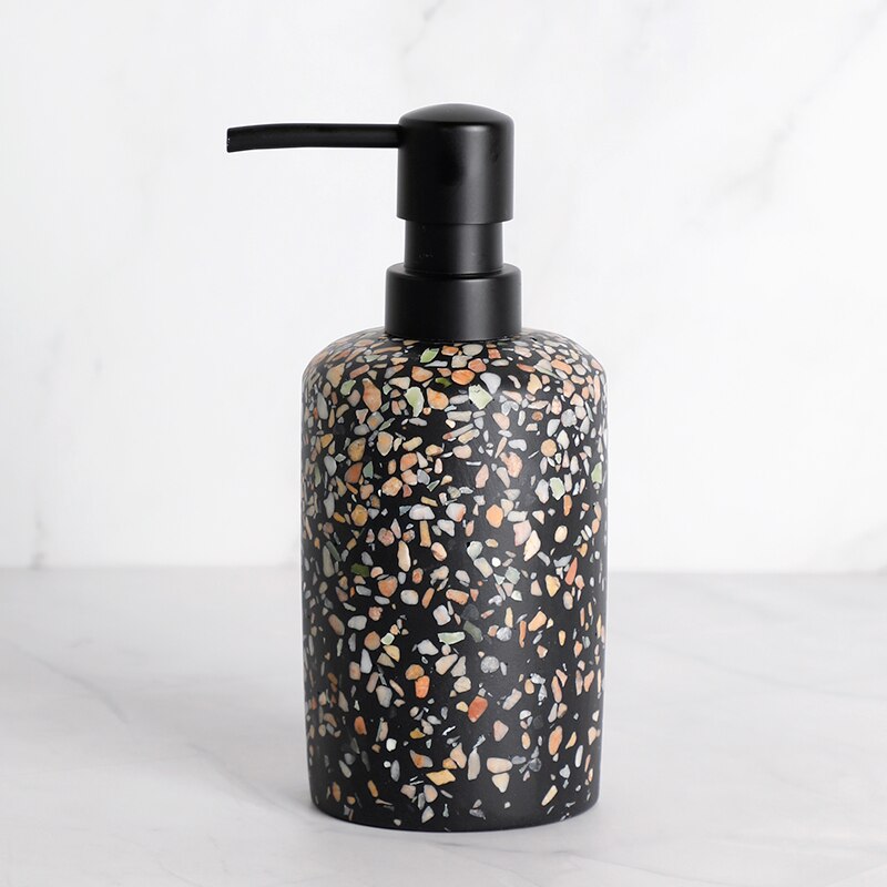 Badeværelsestilbehør sæt sort terrazzo harpiks tandbørsteholder sæbedispenser pumpe flaske tandpasta dispenser sæbeskål: Lotion dispenser