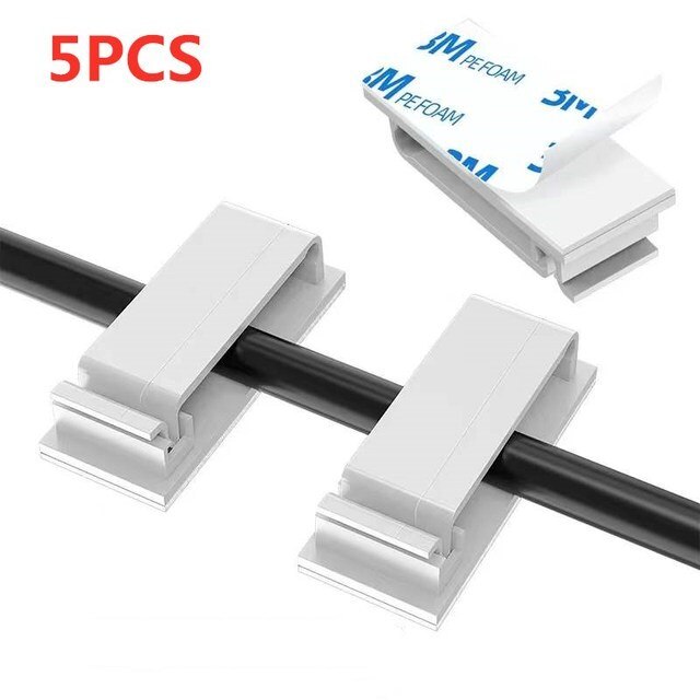 Self-adhesive Cable Organizer Clips Holder Wire Tie Clamp Management Car Home Data Cable Decorative Cord Bobbin Winder Manager: 5PCS-White-B