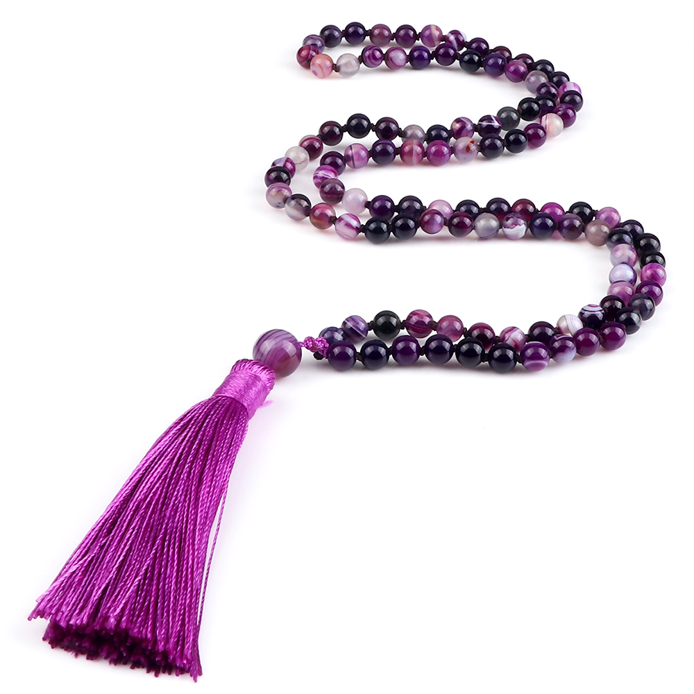 108 Beads Prayer Necklace Natural Green Stripe Onyx Stone Buddhist Buddha Meditation Bead Mala Necklace Women Men Jewelry