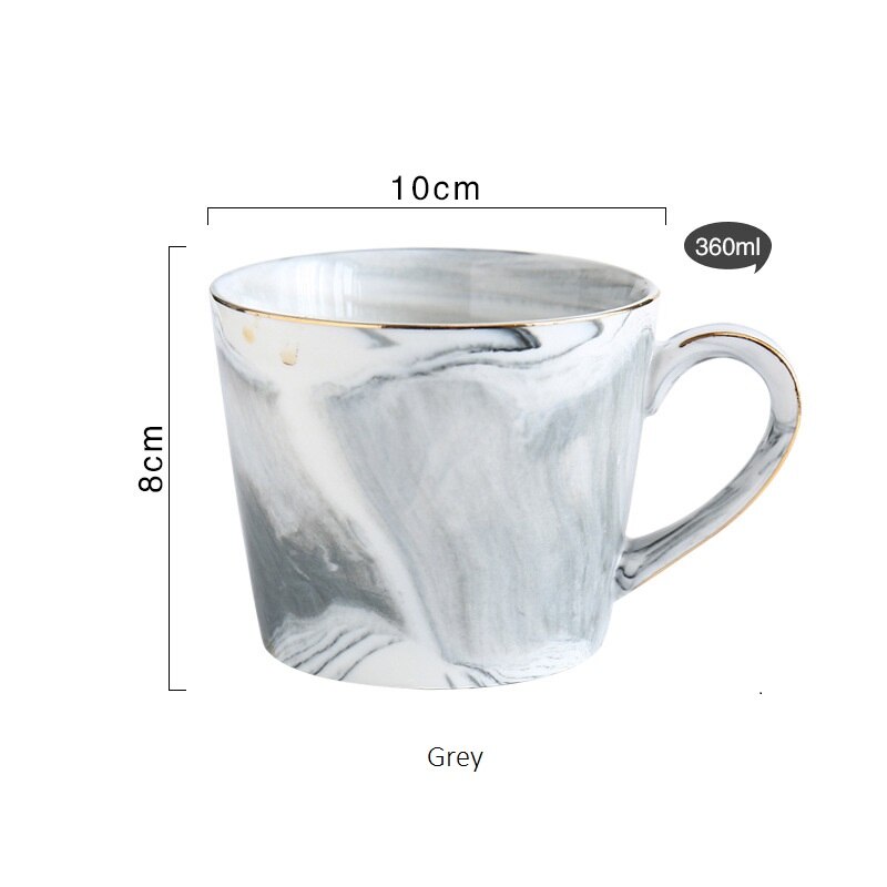 Kaffekrus 360ml vippemønster guldkant kaffekop nordisk stil luksus par krus elskeres kop: Grå