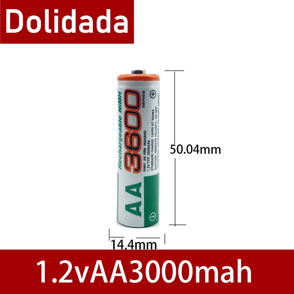 Dolidada 100% AA battery 3600 mAh rechargeable battery, 1.2 V Ni-MH AA battery, suitable for clocks, mice, computers