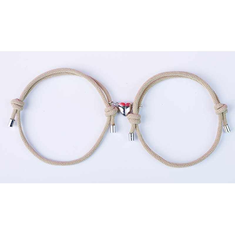 2 uds pulsera magnética pulsera magnética pareja cerradura corazón pulsera magnética cuerda trenzada ajustable pulsera de amistad para dos: PLATEADO
