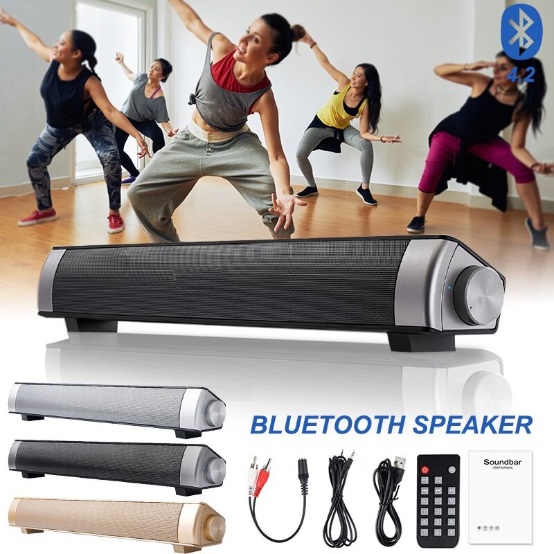 VTIN sans fil Bluetooth haut-parleur 4.2 barre de son télécommande TF carte TV téléphone portable tablette Surround système de son TV haut-parleur doré
