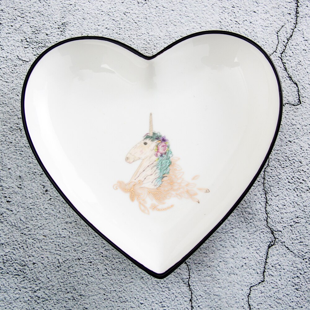 Nordeuropa Geschirr Herz Form Geschirr Keramik Teller Teller Porzellan Einhorn Dessert Platte Geschirr Kuchen Platte: 8.5 inch unicorn